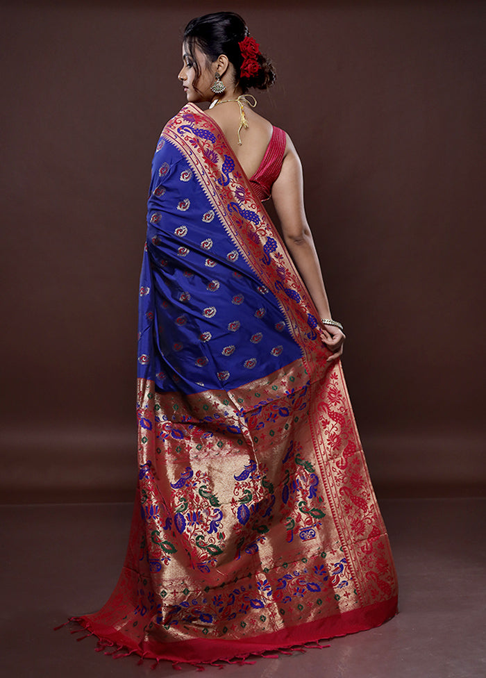 Blue Kanjivaram Silk Saree Without Blouse Piece - Indian Silk House Agencies