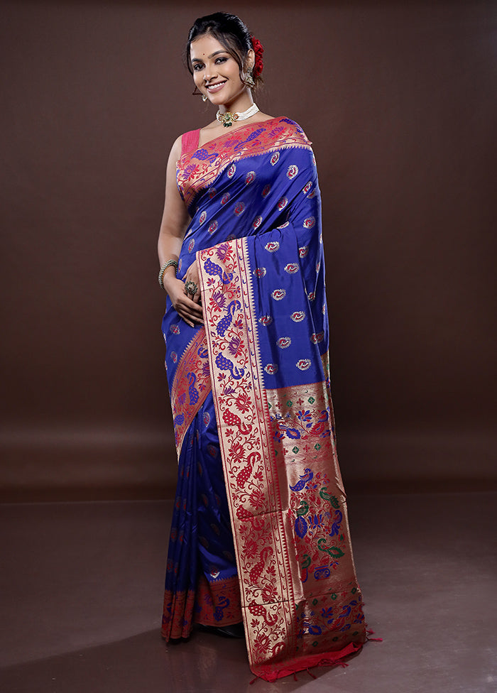 Blue Kanjivaram Silk Saree Without Blouse Piece - Indian Silk House Agencies