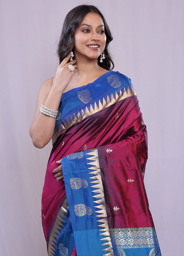 Purple Kanjivaram Pure Silk Saree With Blouse Piece - Indian Silk House Agencies