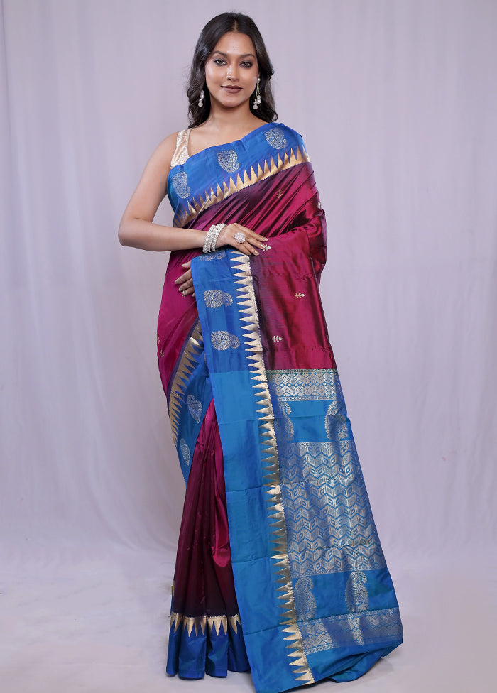 Purple Kanjivaram Pure Silk Saree With Blouse Piece - Indian Silk House Agencies