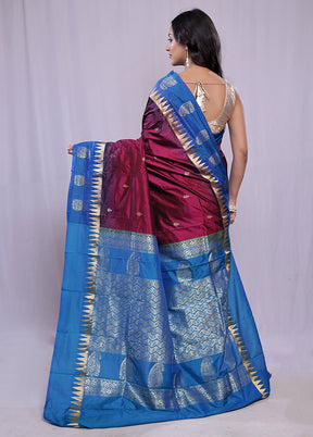 Purple Kanjivaram Pure Silk Saree With Blouse Piece - Indian Silk House Agencies