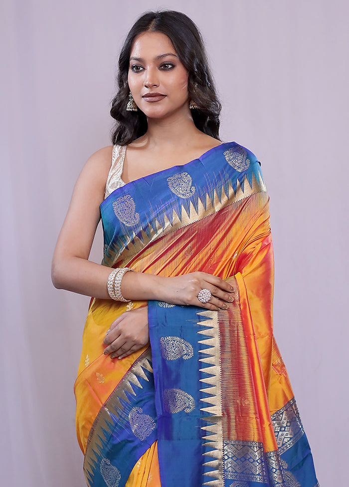 Rust Kanjivaram Pure Silk Saree With Blouse Piece - Indian Silk House Agencies