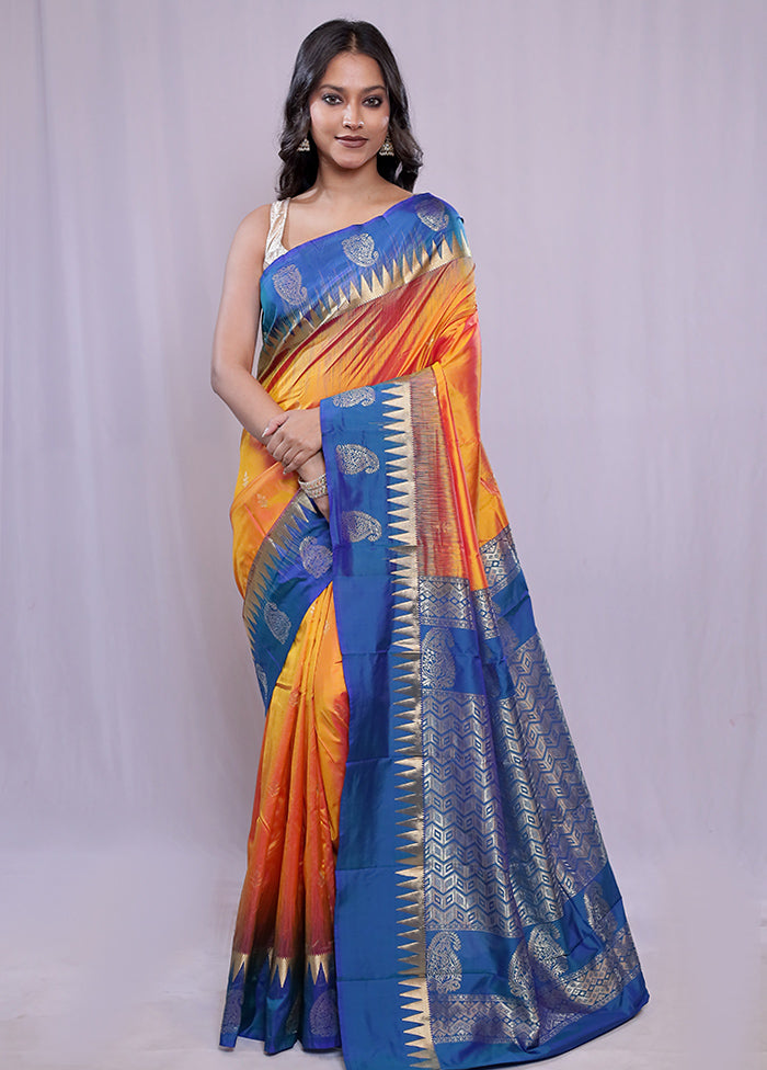 Rust Kanjivaram Pure Silk Saree With Blouse Piece - Indian Silk House Agencies