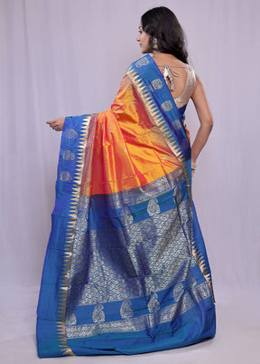 Rust Kanjivaram Pure Silk Saree With Blouse Piece - Indian Silk House Agencies