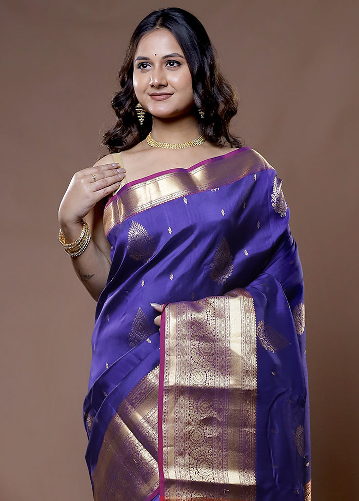 Blue Kanjivaram Silk Saree With Blouse Piece - Indian Silk House Agencies