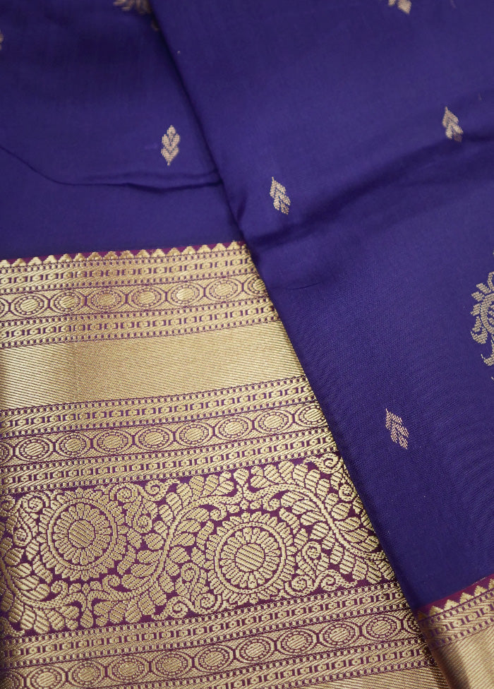 Blue Kanjivaram Silk Saree With Blouse Piece - Indian Silk House Agencies