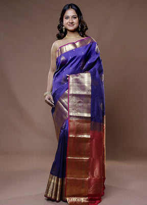 Blue Kanjivaram Silk Saree With Blouse Piece - Indian Silk House Agencies