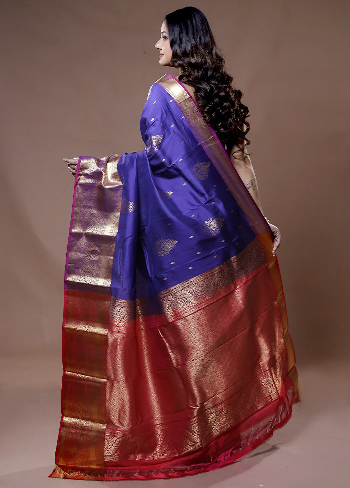 Blue Kanjivaram Silk Saree With Blouse Piece - Indian Silk House Agencies