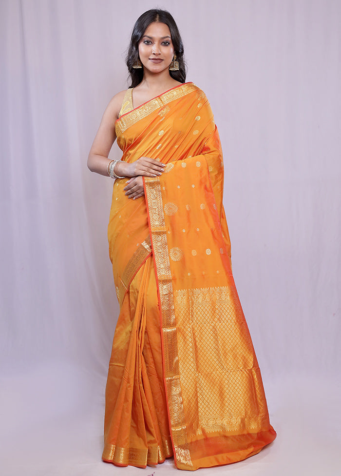 Rust Kanjivaram Silk Saree With Blouse Piece - Indian Silk House Agencies