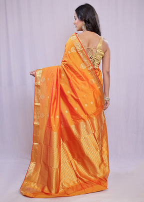 Rust Kanjivaram Silk Saree With Blouse Piece - Indian Silk House Agencies