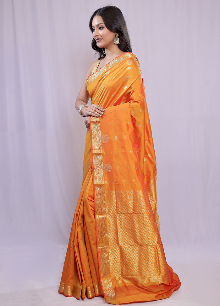 Rust Kanjivaram Silk Saree With Blouse Piece - Indian Silk House Agencies