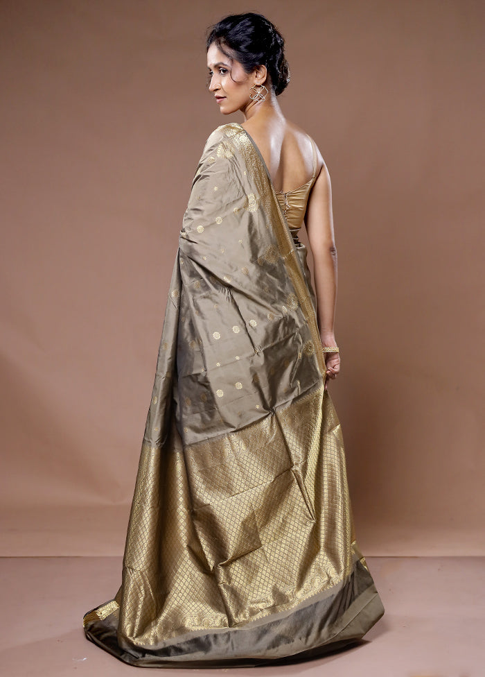 Grey Kanjivaram Silk Saree With Blouse Piece - Indian Silk House Agencies