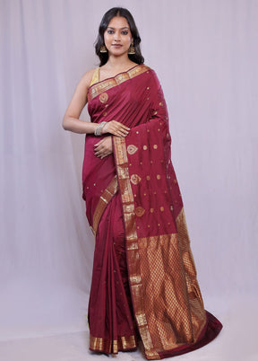 Purple Kanjivaram Silk Saree With Blouse Piece - Indian Silk House Agencies