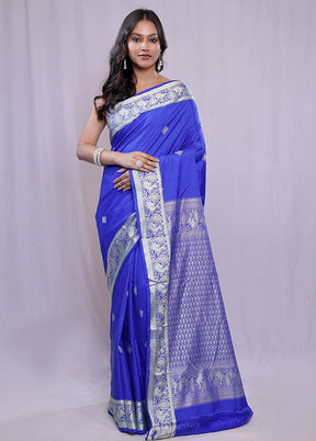 Blue Kanjivaram Silk Saree With Blouse Piece - Indian Silk House Agencies