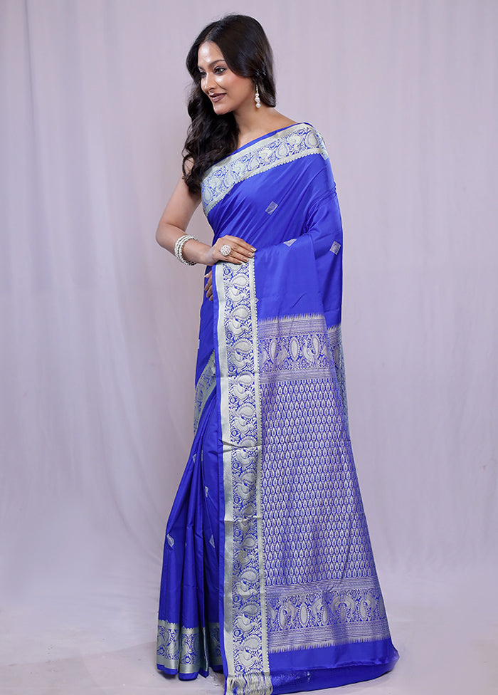 Blue Kanjivaram Silk Saree With Blouse Piece - Indian Silk House Agencies