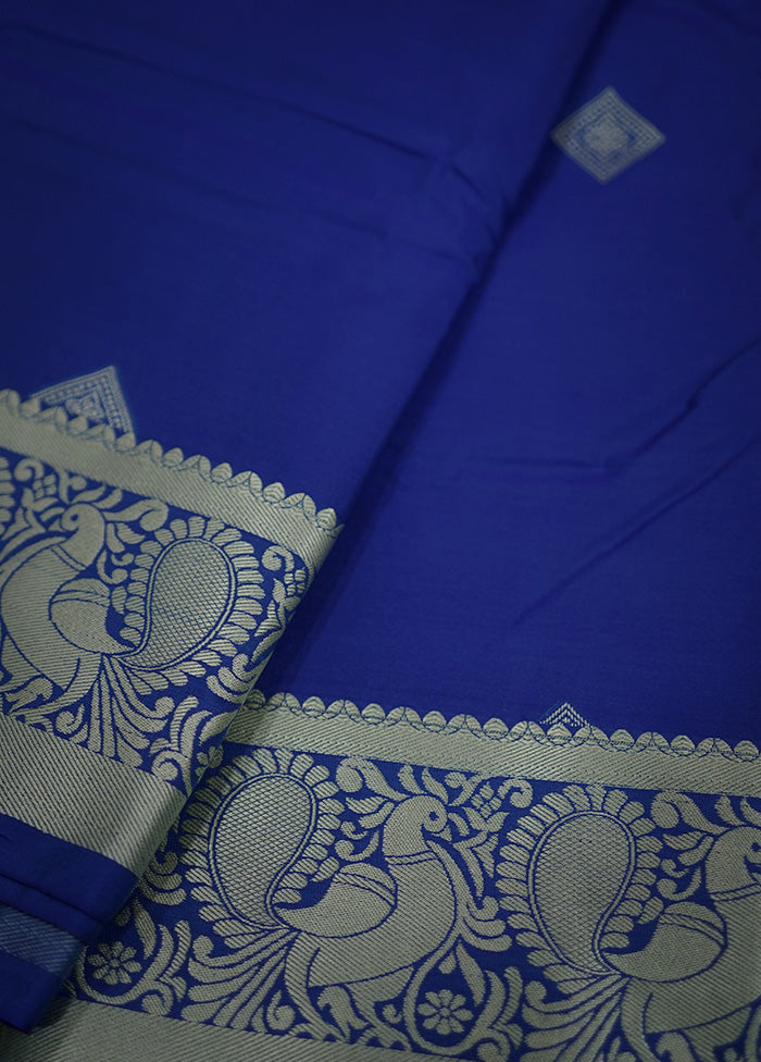 Blue Kanjivaram Silk Saree With Blouse Piece - Indian Silk House Agencies