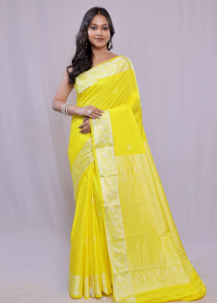 Yellow Kanjivaram Silk Saree With Blouse Piece - Indian Silk House Agencies