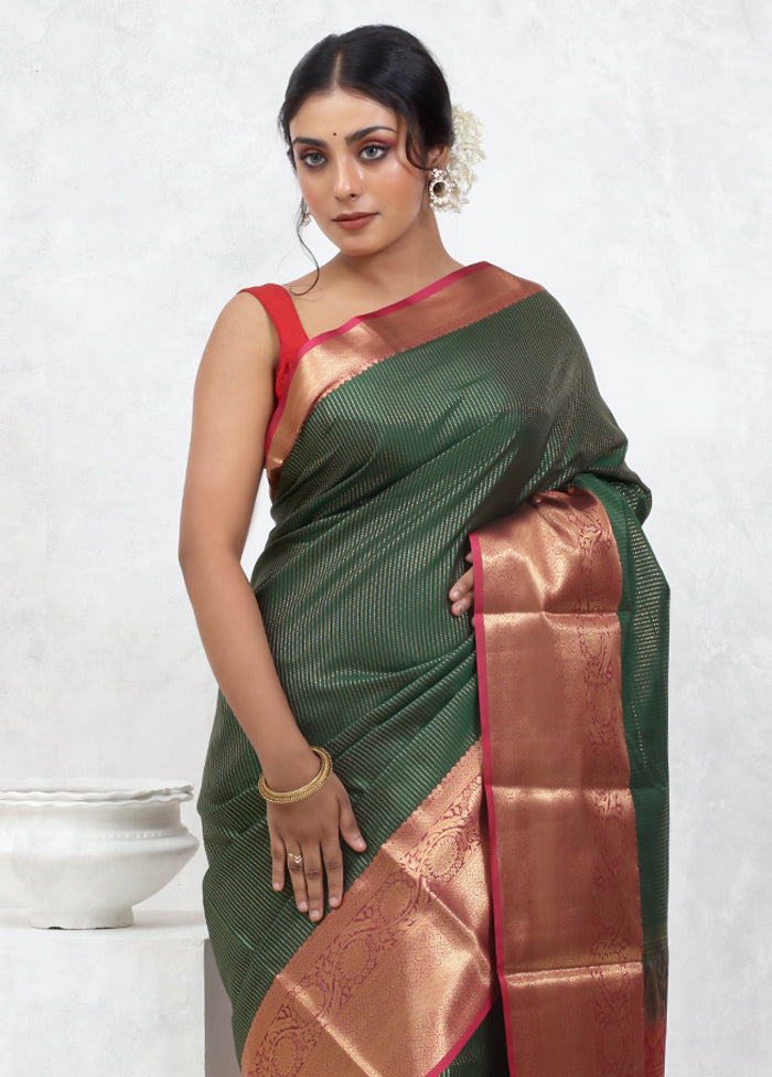 Green Kanjivaram Silk Saree With Blouse Piece