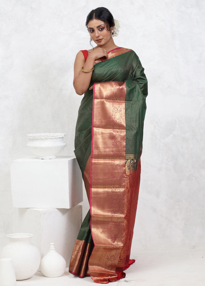 Green Kanjivaram Silk Saree With Blouse Piece