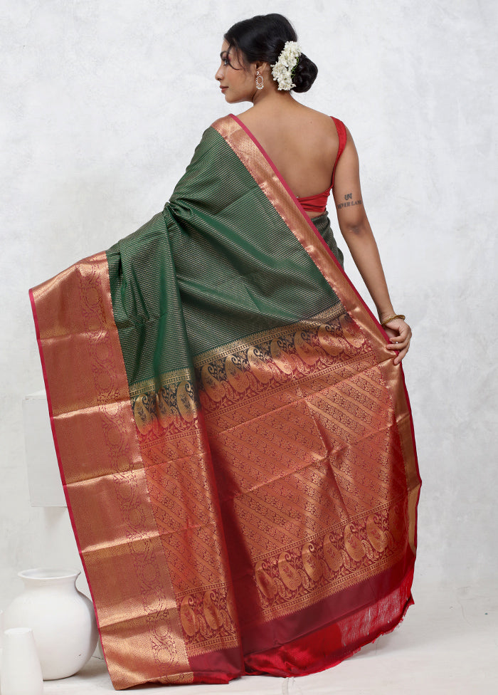 Green Kanjivaram Silk Saree With Blouse Piece