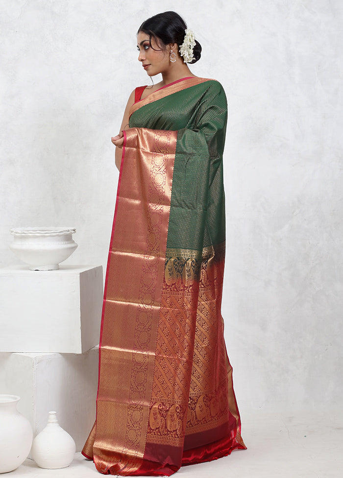 Green Kanjivaram Silk Saree With Blouse Piece