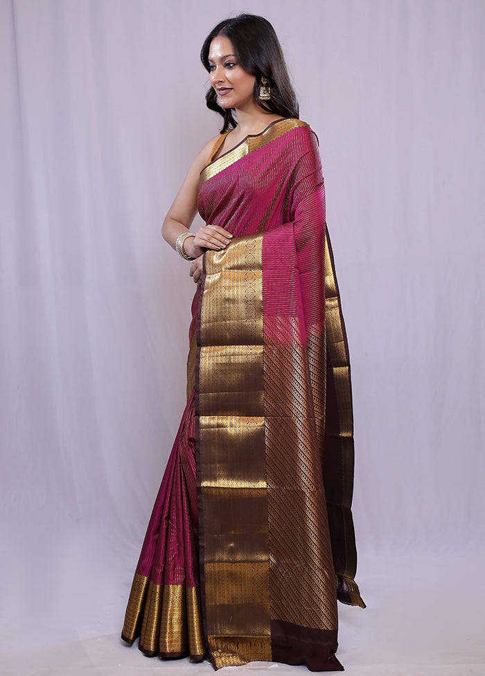 Purple Kanjivaram Silk Saree With Blouse Piece - Indian Silk House Agencies