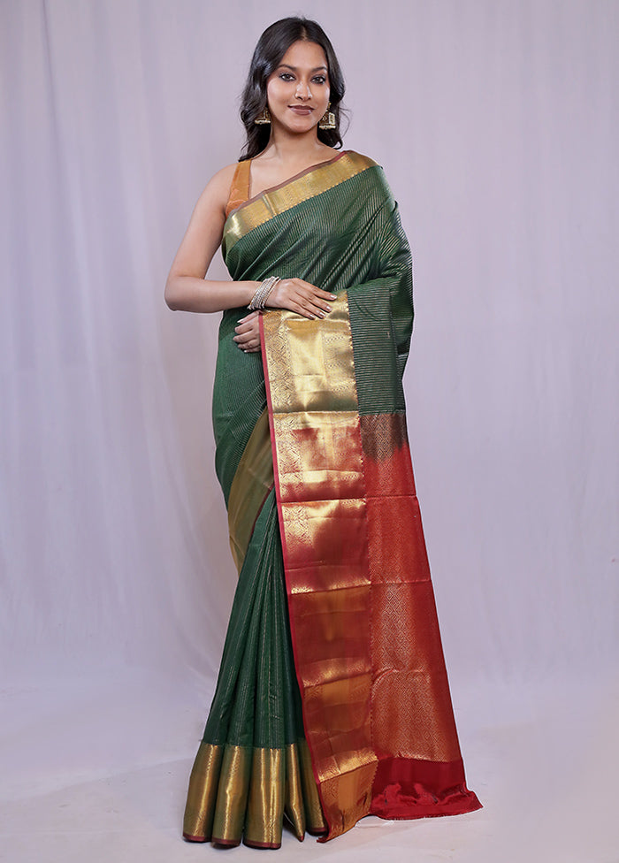 Green Kanjivaram Silk Saree With Blouse Piece - Indian Silk House Agencies