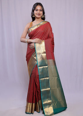 Maroon Kanjivaram Silk Saree With Blouse Piece - Indian Silk House Agencies