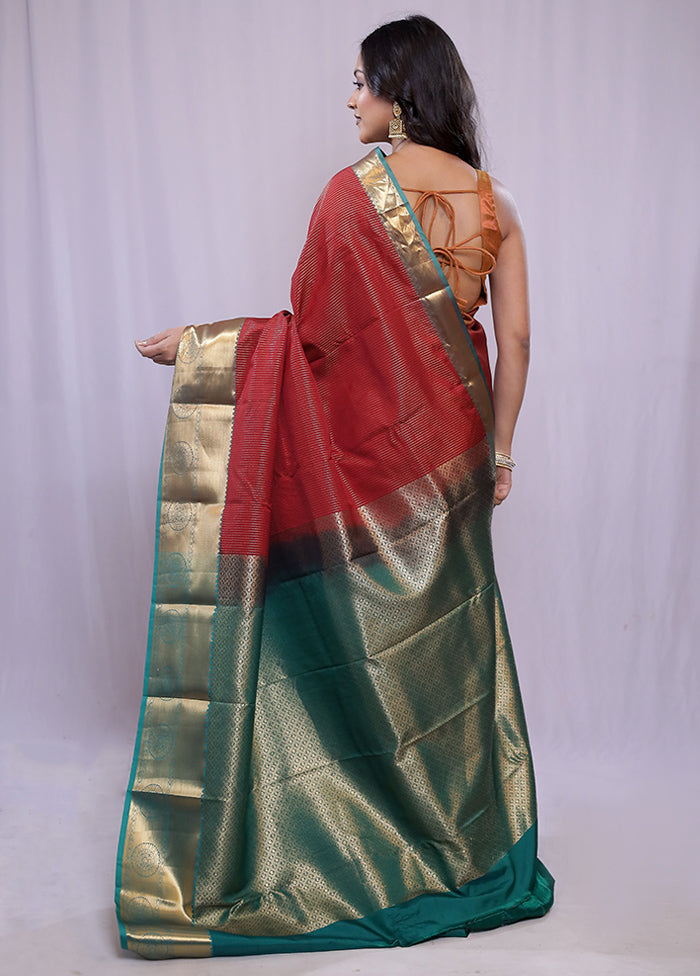 Maroon Kanjivaram Silk Saree With Blouse Piece - Indian Silk House Agencies