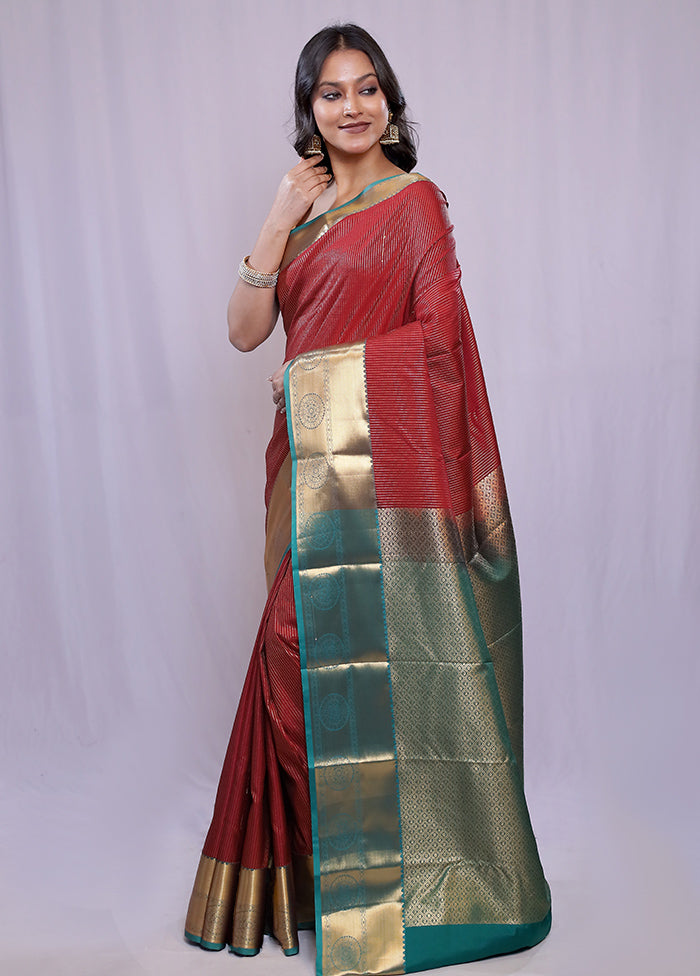 Maroon Kanjivaram Silk Saree With Blouse Piece - Indian Silk House Agencies