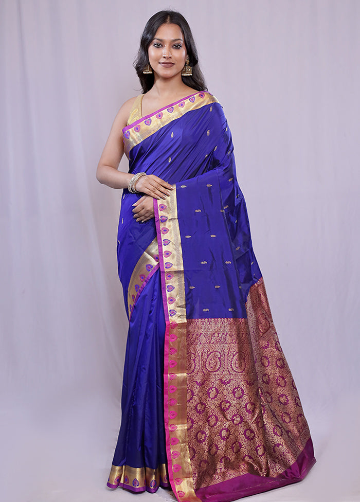 Blue Kanjivaram Silk Saree With Blouse Piece - Indian Silk House Agencies