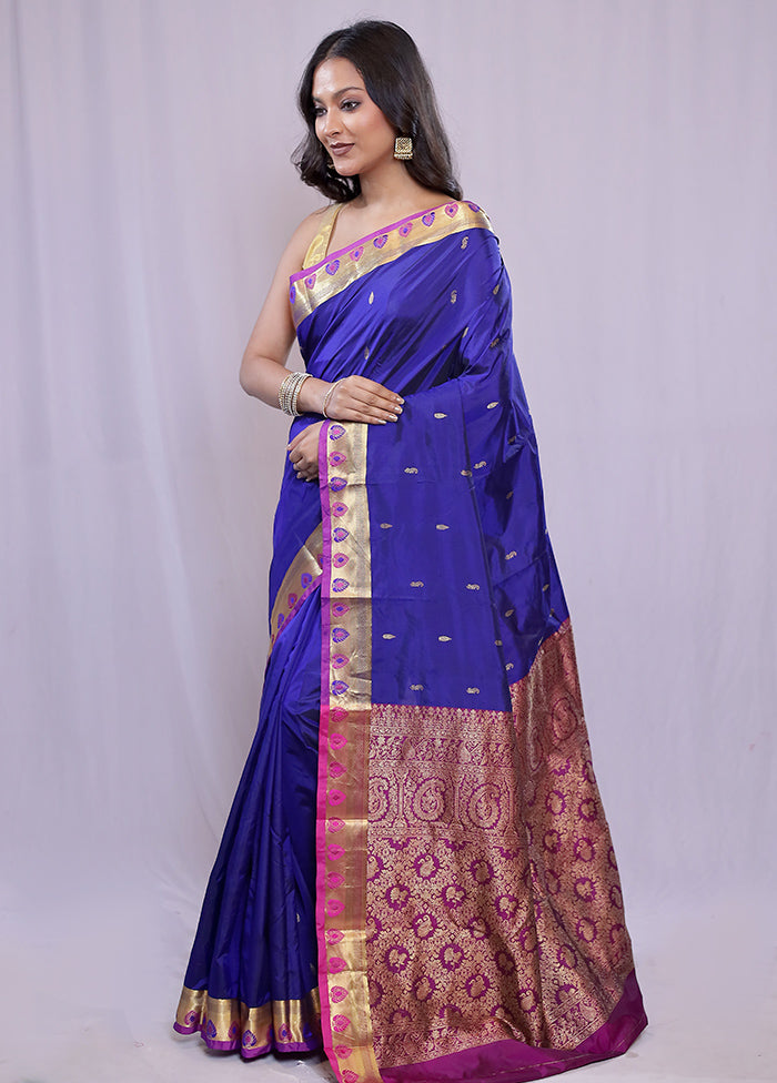 Blue Kanjivaram Silk Saree With Blouse Piece - Indian Silk House Agencies