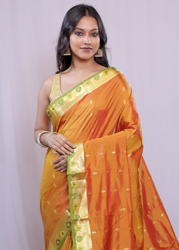 Rust Kanjivaram Silk Saree With Blouse Piece - Indian Silk House Agencies