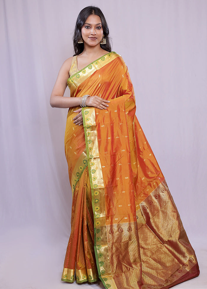 Rust Kanjivaram Silk Saree With Blouse Piece - Indian Silk House Agencies