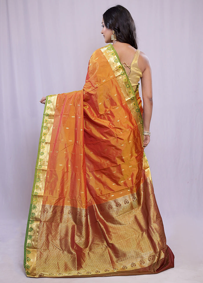 Rust Kanjivaram Silk Saree With Blouse Piece - Indian Silk House Agencies