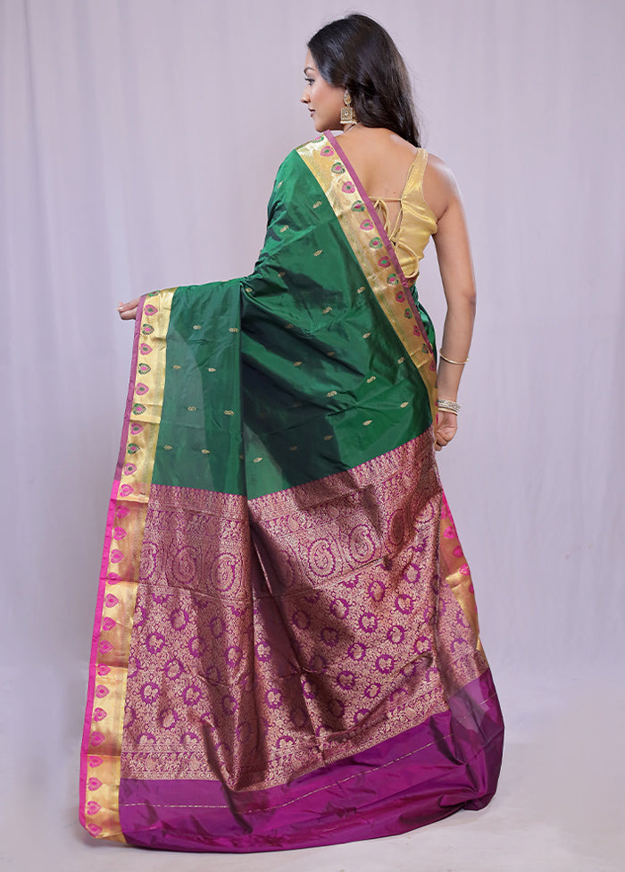 Green Kanjivaram Silk Saree With Blouse Piece - Indian Silk House Agencies