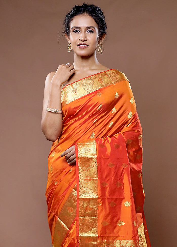 Rust Kanjivaram Silk Saree With Blouse Piece - Indian Silk House Agencies