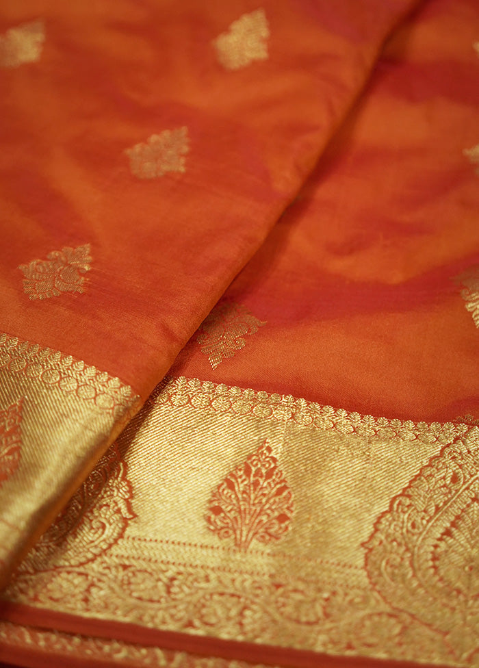 Rust Kanjivaram Silk Saree With Blouse Piece - Indian Silk House Agencies