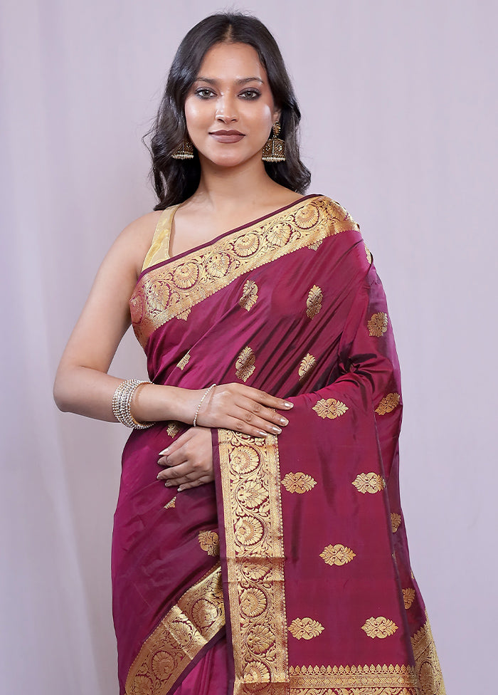 Purple Kanjivaram Silk Saree With Blouse Piece - Indian Silk House Agencies