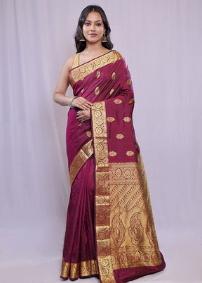 Purple Kanjivaram Silk Saree With Blouse Piece - Indian Silk House Agencies