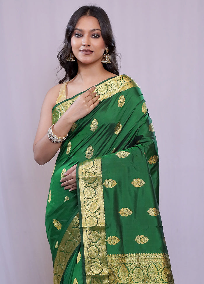 Green Kanjivaram Silk Saree With Blouse Piece - Indian Silk House Agencies