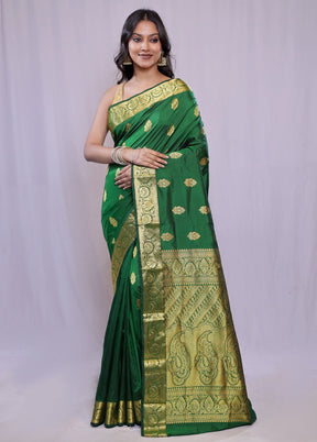 Green Kanjivaram Silk Saree With Blouse Piece - Indian Silk House Agencies