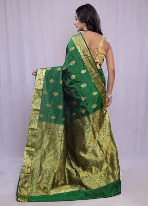 Green Kanjivaram Silk Saree With Blouse Piece - Indian Silk House Agencies