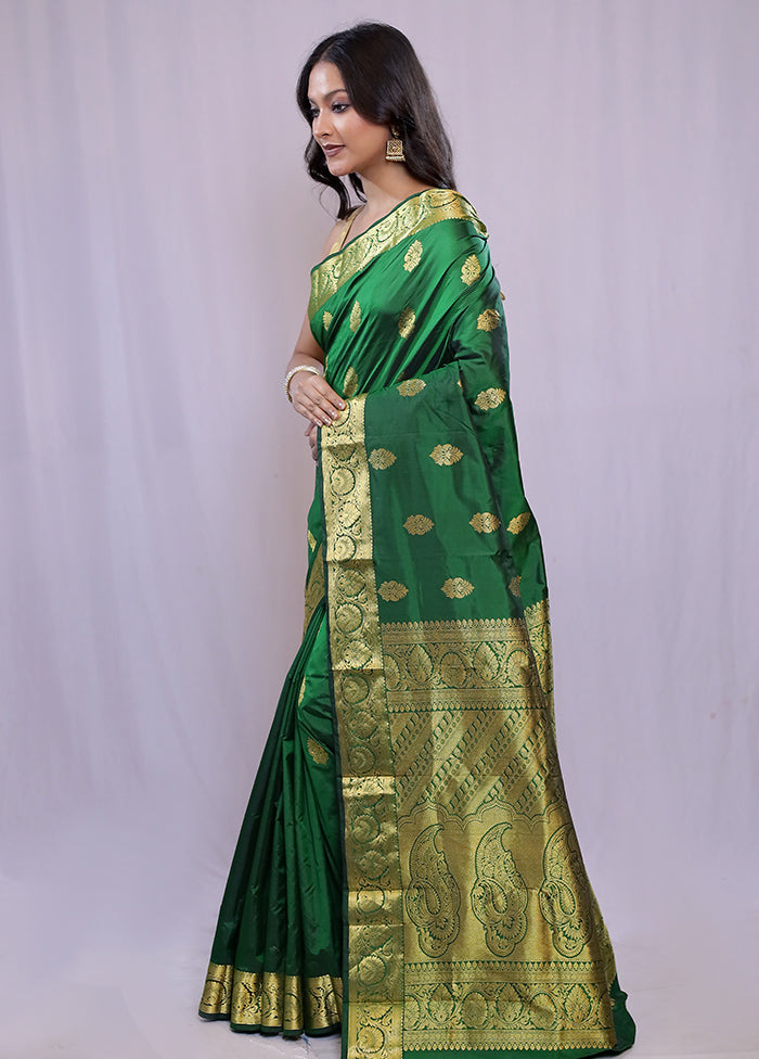 Green Kanjivaram Silk Saree With Blouse Piece - Indian Silk House Agencies