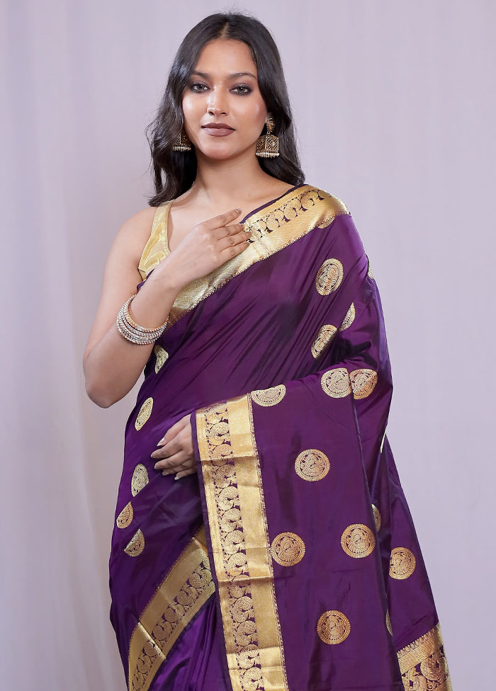 Purple Kanjivaram Silk Saree With Blouse Piece - Indian Silk House Agencies