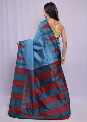 Blue Kanjivaram Silk Saree With Blouse Piece - Indian Silk House Agencies