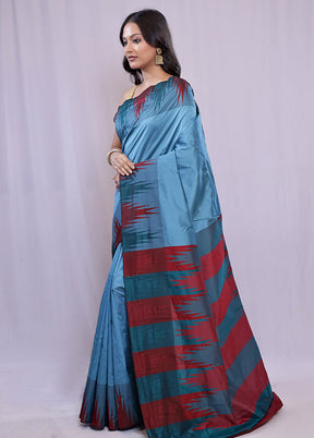 Blue Kanjivaram Silk Saree With Blouse Piece - Indian Silk House Agencies