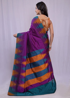 Purple Kanjivaram Silk Saree With Blouse Piece - Indian Silk House Agencies