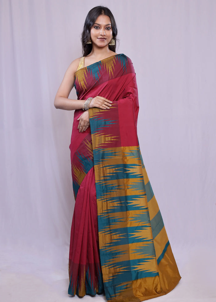 Red Kanjivaram Silk Saree With Blouse Piece - Indian Silk House Agencies