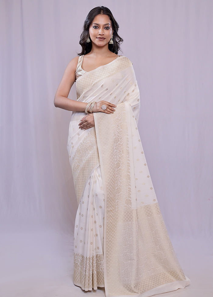 White Georgette Saree With Blouse Piece - Indian Silk House Agencies